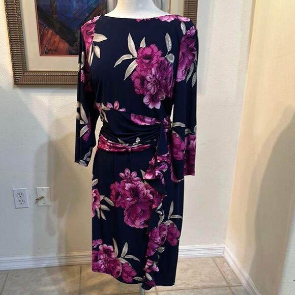 Jessica Howard Navy/Pink Floral Dress Size 14W - Picture 2 of 12
